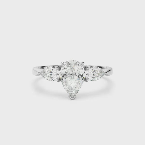 Pear Cut Diamond Engagement Ring With Pear Cut Diamond Sides