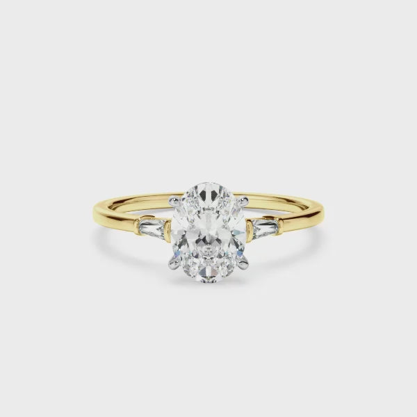 Oval Cut Diamond Engagement Ring With Baguette Sides